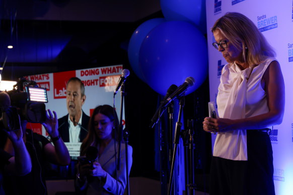 Liberal leader Libby Mettam conceding defeat at her function in Cottesloe on election night.