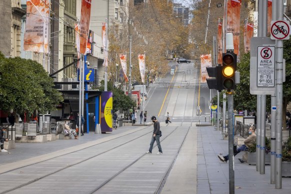 Foot traffic was down by more than half in Melbourne’s CBD on Wednesday.