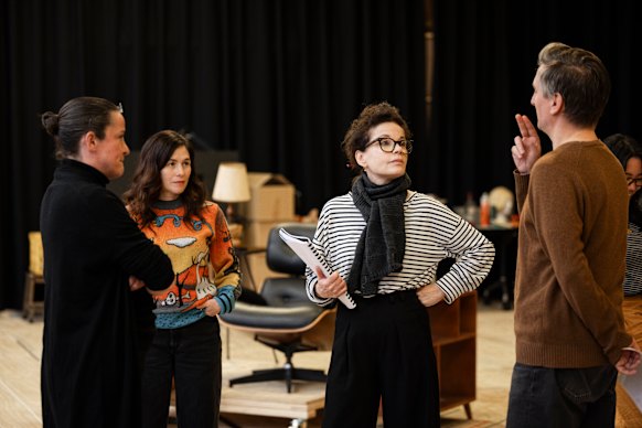 From left: Director Lee Lewis with Yael Stone, Sigrid Thornton and Ash Flanders in the rehearsal room.