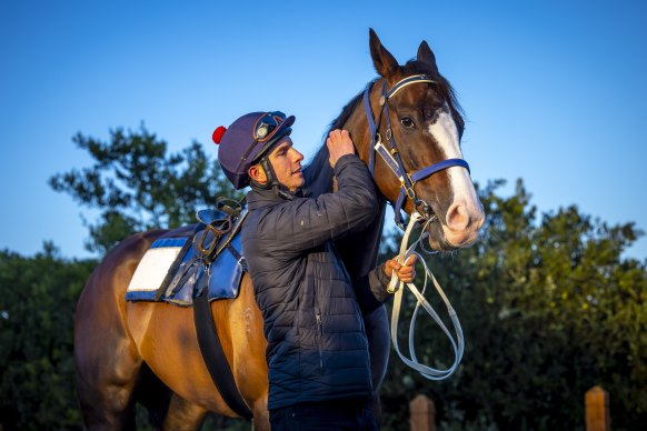 Mick Kent jnr has taken on a big task setting France-raced mare Lastotchka for the Melbourne Cup. He is pictured here with stable star I’m Thunderstruck. 