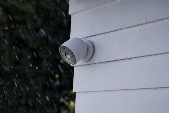The weatherproof Nest Cam works day or night, indoors or outdoors, wired or on battery power.