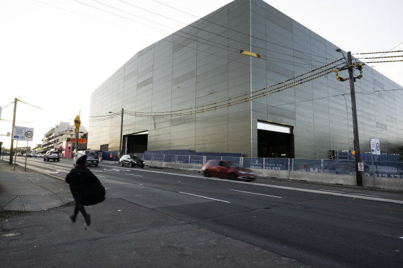 A giant shed at the site for a Metro West station at Burwood.