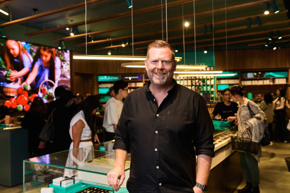 Koko Black chief Rory Gration in the chocolate company’s new Chadstone store, which had queues lining up from 6am on its opening day.