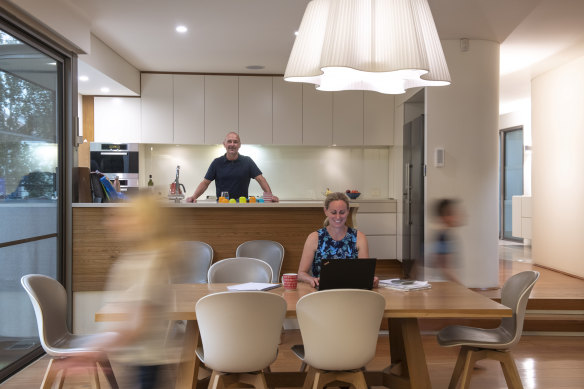David James, his wife Fiona and children Riley and Charlie at their house in Waverley.