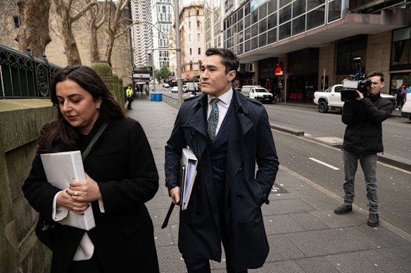 Jones’ lawyer Bryan Wrench arrives at Central Local Court on Tuesday.