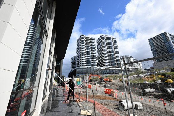 Construction under way at the controversial Joseph Road precinct in September, long after residents had moved in. 
