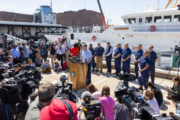 Rear Admiral John Mauger, the First Coast Guard District commander, gives an update on the Titan search.