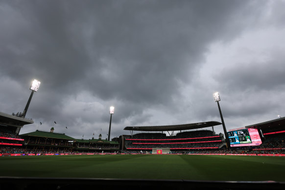 Dark clouds over the SCG on Thursday.