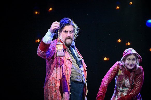 Lachy Hulme as Scrooge and Natasha Herbert as the Ghost of  Christmas Past. In Melbourne this year.
