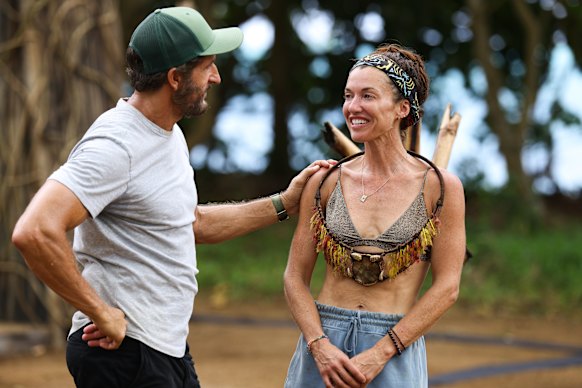 Survivor: Australia v The World host Jonathan LaPaglia with Parvati Shallow after she won the final immunity challenge.