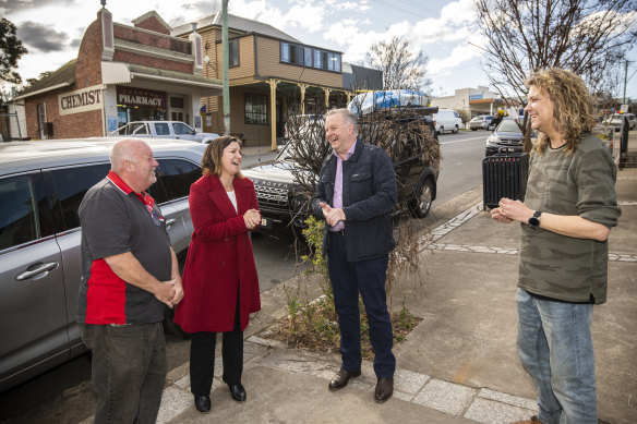 Labor leader Anthony Albanese campaigning alongside Eden-Monaro candidate Kristy McBain in Cobargo this week. 