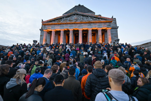 The Anzac Day dawn service at the Shrine of Remembrance in Melbourne on Thursday.