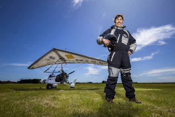 Microlight pilot Milly Formby landed in Barwon Heads on Monday.