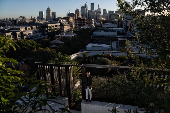 Haddow on his rooftop garden.