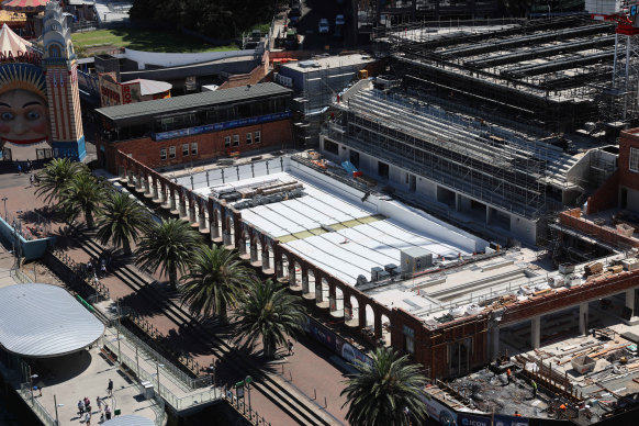 The project, pictured this week, includes upgrades to the indoor and outdoor pools, a new grandstand, children’s water play area and expanded gym.