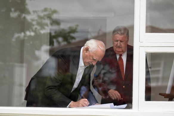 Nick Whitlam, Gough Whitlam’s son in his childhood home with former NSW Premier Barrie Unsworth at the Whitlam Cabramatta home.