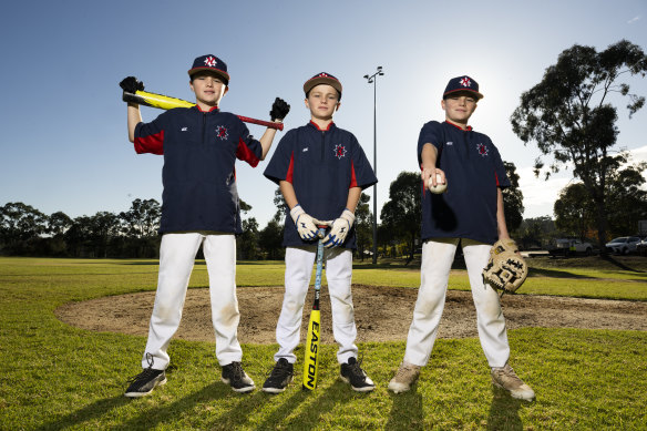 Baseball triplets Hudson, Fletcher and Spencer Dobb.