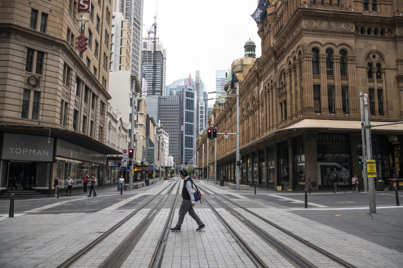 Sydney's George Street was almost empty in April 2020.