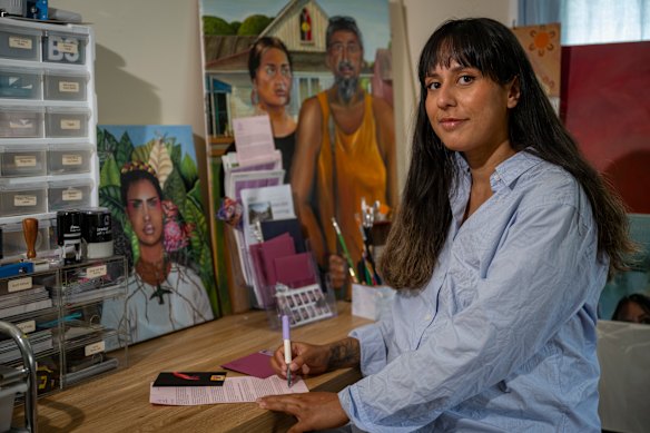 Brandi Salmon, a Wiradjuri artist living in Tasmania, has a snail mail club “Aunty’s Dispatch”.