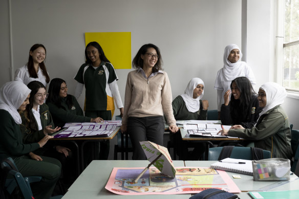 Maths teacher Shona Yu in a year 10 class at Beverly Hills Girls High.