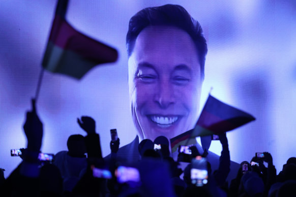Tech billionaire Elon Musk speaks live via a video transmission during the election campaign launch rally of the far-right Alternative for Germany (AfD).