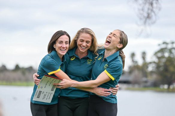 Sinead Diver, Genevieve Gregson and  Jessica Stenson have all been selected to run in the women’s marathon in Paris.
Australian Olympic marathon team announced at  Lakeside Stadium Albert Park. 3rd June 2024, The Age news Picture by JOE ARMAO