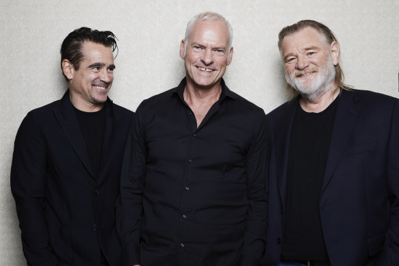 Farrell (left), with Martin McDonagh (middle) and Gleeson: the three have worked together since the breakout hit In Bruges.