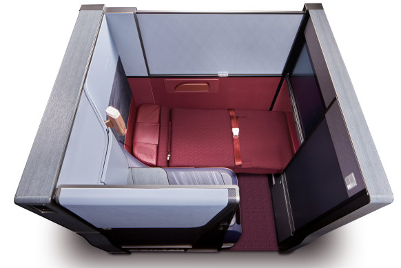 Business class on JAL’s Airbus A350 also features a suites-style arrangement, with 54 seats enhanced by the new feature of privacy doors.