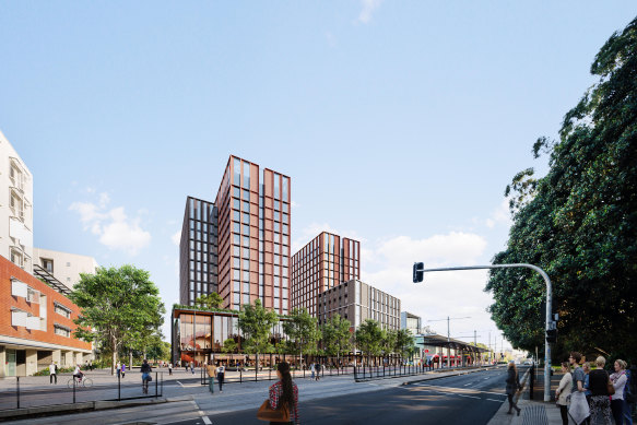 A render of the revised 16-storey student housing development on Anzac Parade proposed by UNSW and Iglu.