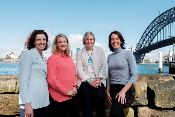 Teal independents Allegra Spender (Wentworth), Kylea Tink (North Sydney), Zali Steggall (Warringah) and Sophie  Scamps (Mackellar) in Sydney.