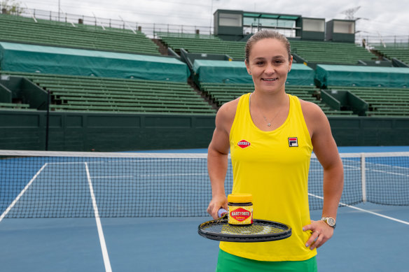 World number one tennis player Ashleigh Barty with a jar of "Bartymite".