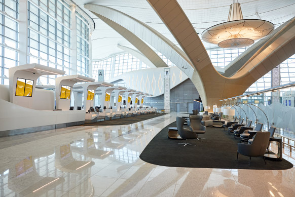 A business class check-in area.
