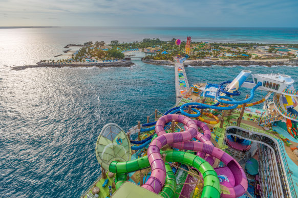 The Thrill Island waterpark on board  is like some contraption Wile E. Coyote might create to capture the Roadrunner.