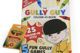 The Gully Guy colouring book and crayons.