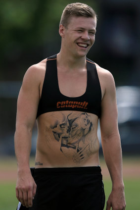 Jordan De Goey, seen here at Collingwood training in December 2017, was caught drink-driving on Saturday.
