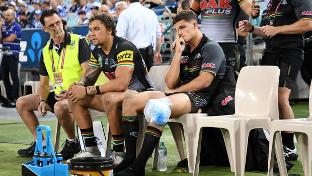 Injury blow: Nathan Cleary on the sidelines on Friday night.
