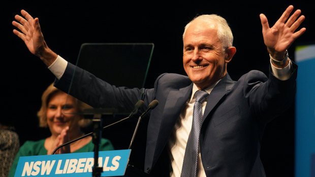Prime Minister Malcolm Turnbull addresses the party faithful at the Liberal conference on Saturday. 