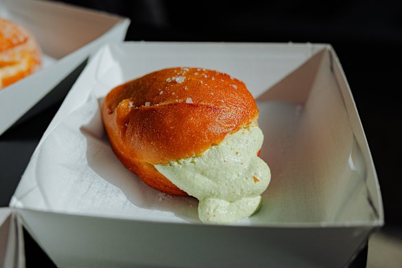 Pesto and feta doughnut. 