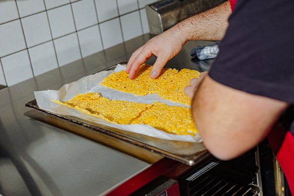 Then a layer of 24-month aged parmigiano reggiano crisp.