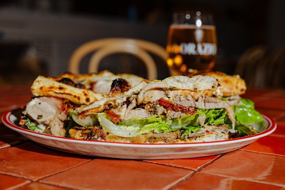A side shot of the overachieving sandwich. 