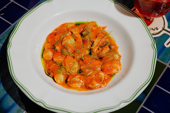 Mussels with fagioli giganti, ‘nduja butter and charred citrus.