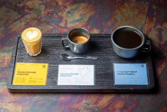 The coffee flight at Saazaa Coffee.