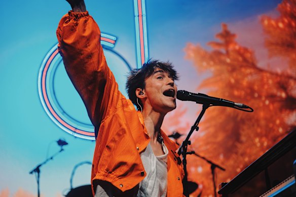 Multi-instrumentalist Jacob Collier performs on stage at Margaret Court Arena in Melbourne during his Djesse World Tour on December 13, 2025.
