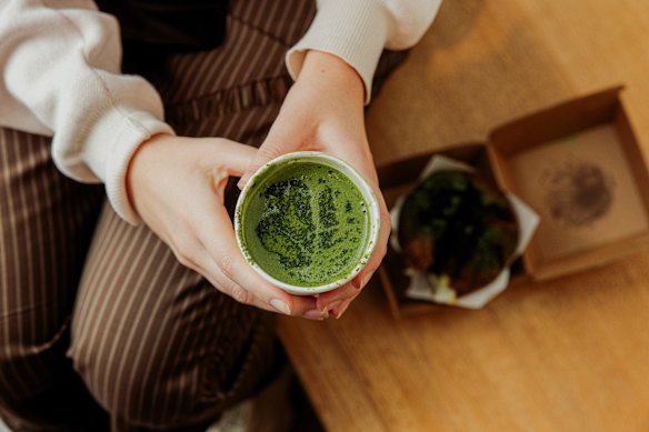Matcha latte and matcha muffin at Cre Asion, located in North Sydney (pictured) and Pyrmont.