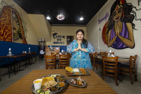 Mittal Ghosh Roy inside her “uplifting” vegetarian restaurant Namaste Haifa.