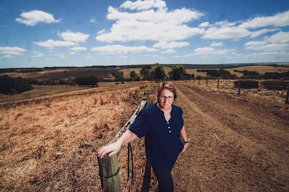 Janet Rogerson on her farm just outside of Simpson in western Victoria.