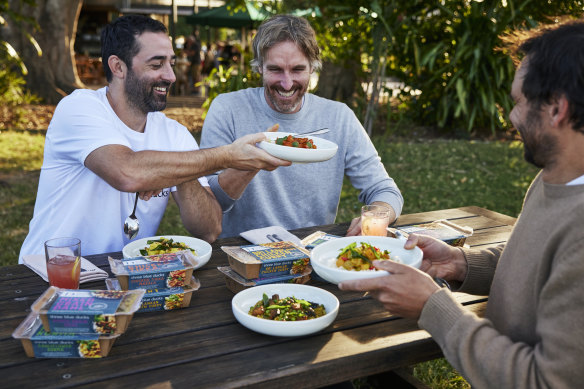 Andy Allen (left), Mark LaBrooy and Darren Robertson of Three Blue Ducks have launched ready-made meals.