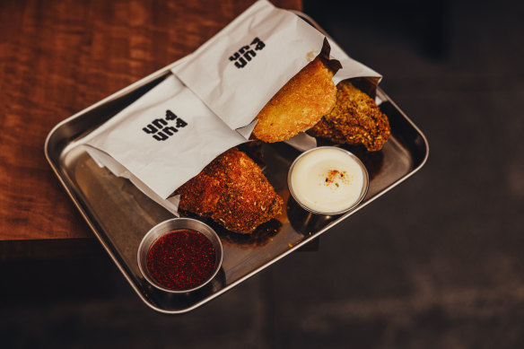 Sesame fried chicken with hash brown.