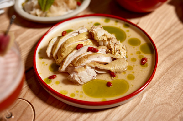 Drunken chicken with aged shaoxing rice wine, red date and golden sesame.