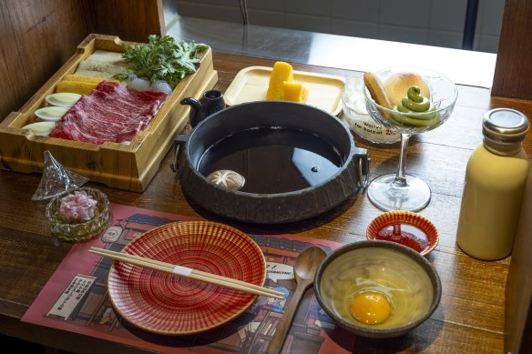 Japanese sukiyaki hotpot set.